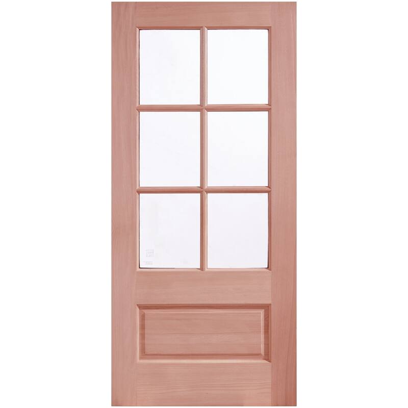 6-Lite African Mahogany Wood Unfinished Exterior Front Door with Glass Panels