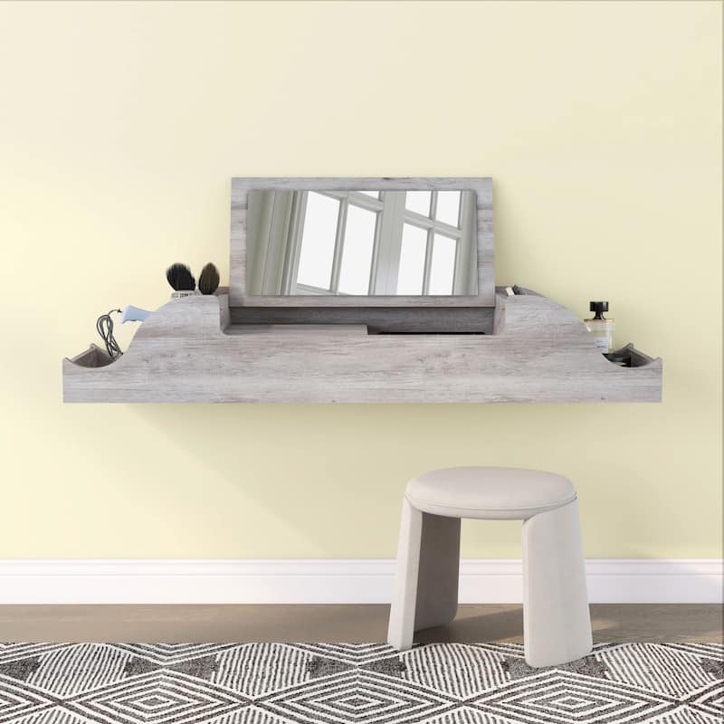 DH BASIC Contemporary White 47-inch Wall Mounted Makeup Vanity by Denhour