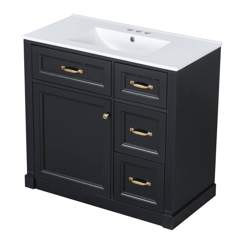 Roomfitters 36" Bathroom Vanity with Sink, Solid Wood Frame, 4 Drawers & Soft-Close Door with Storage Rack