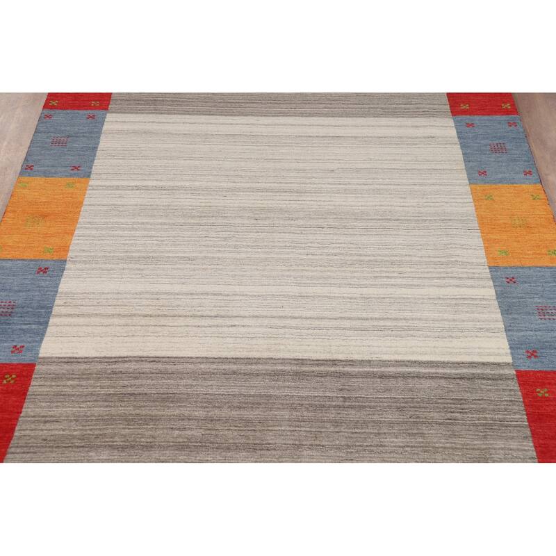 Striped Gabbeh Indian Rug Hand-Knotted Contemporary Wool Carpet - 6'5"x 9'8"