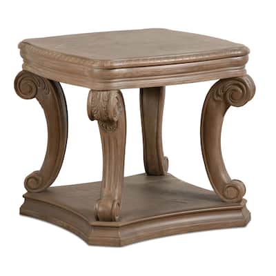 Wooden End Table with Open Bottom Shelf in Weathered Oak