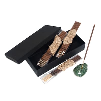 Novica Handmade Green Vesak Celebration Ceramic Incense Set