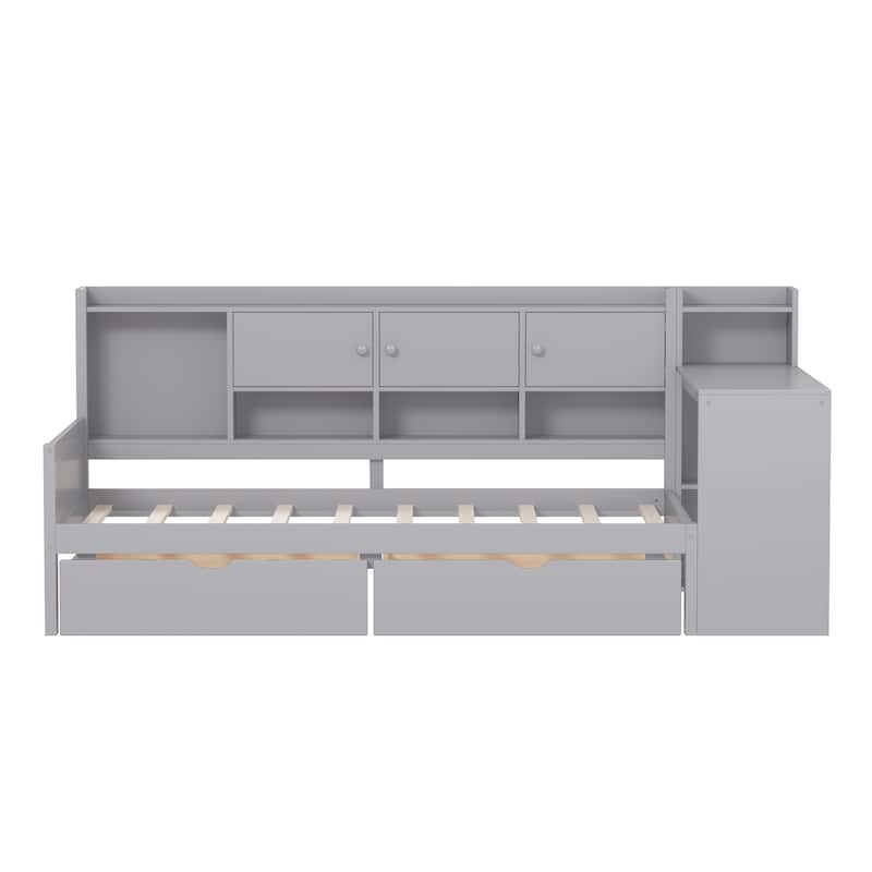 Twin/Full Size Grey Wooden Daybed with 2 Drawers