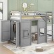 preview thumbnail 5 of 11, Gray Playhouse Design Twin Size Loft Bed w/ Guardrail for Kids Boys Girls, Wood Loft Bed w/ Built-in Storage Wardrobe & Windows