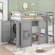 preview thumbnail 1 of 6, Gray Twin Size Pine Wood Loft Bed with Built-in Wardrobe, 2 Windows, and Guardrails Gray