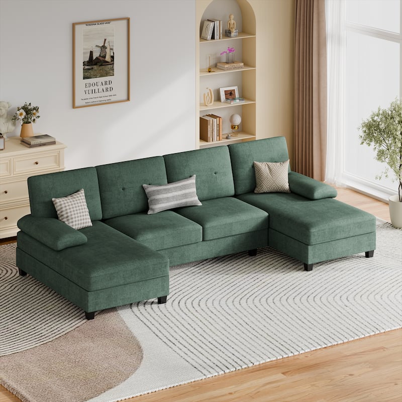 106'' Sectional Sofa with Thick Cushions for Living Room - Green