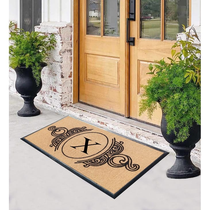 A1HC Natural Coir & Rubber Hand Flocked Large Monogrammed Doormat 30X60 Inch