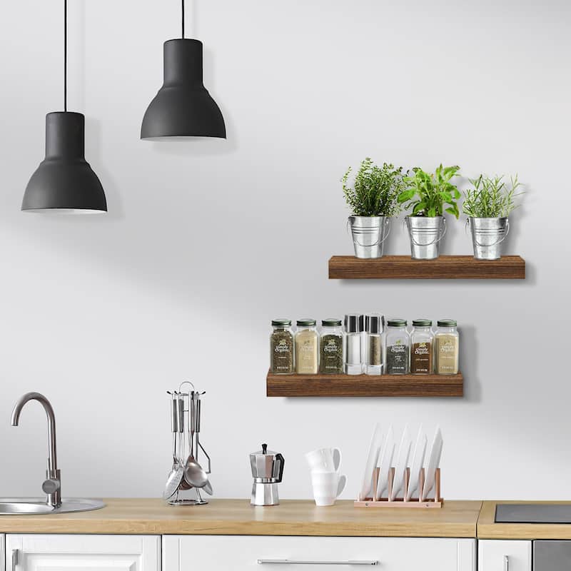 Sorbus 16" Floating Shelf Set - Wood Hanging Rectangle Wall Shelves (2-Pack)