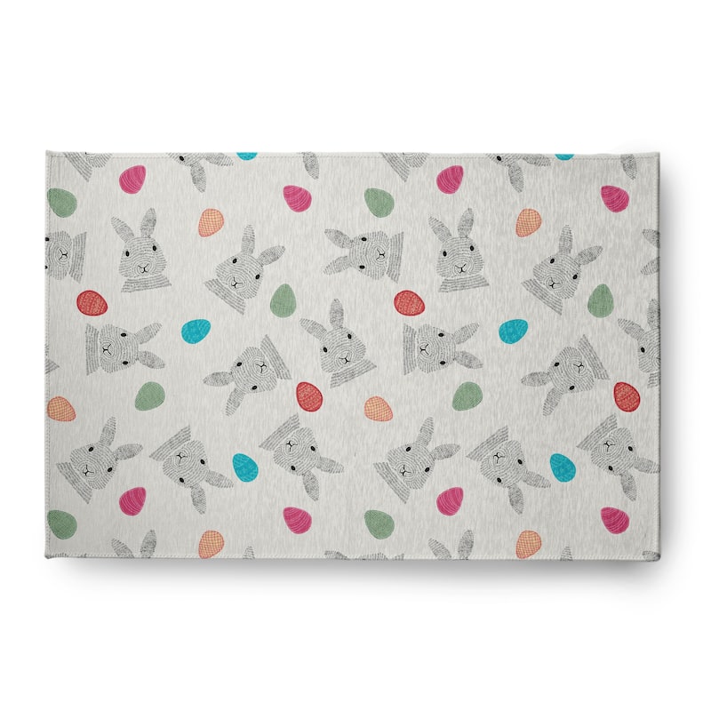 Bunnies and Eggs Easter Chenille Rug - Whisper White - 4' x 6'