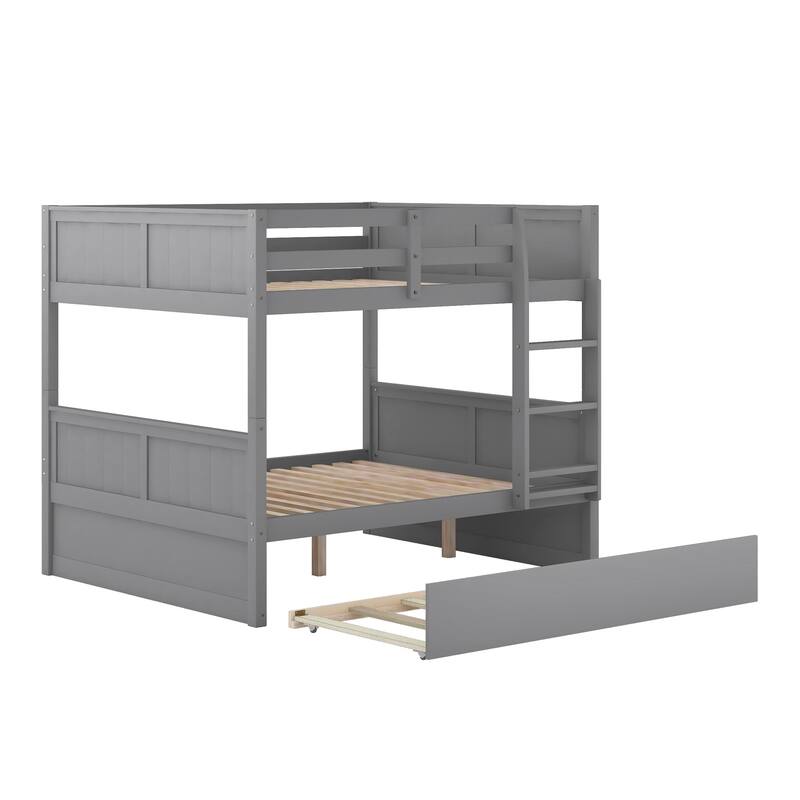 Full Over Full Bunk Bed with Twin Trundle, Convertible to 2 Platform Beds, Gray/White/Walnut/Espresso