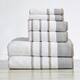 Luxurious Cotton Decorative Stripe Towel Set - 6 Piece Set - Glacier Grey / Cappuccino