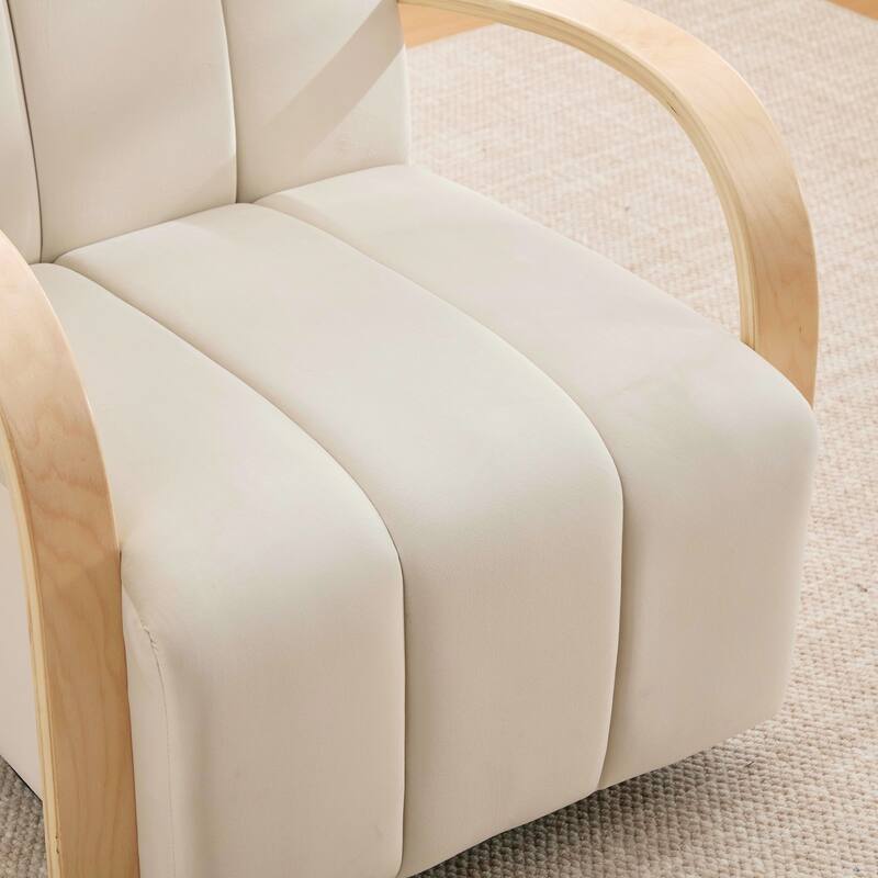 Modern Upholstered 360° Swivel Accent Chair with Solid Wood Armrests and Comfy Lounge Reading Chair, Single Sofa Armchair