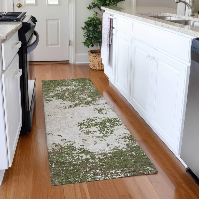 Premium Washable Super Soft Abstract Solid Mayfield Rug - Olive - 2'3" x 7'6"