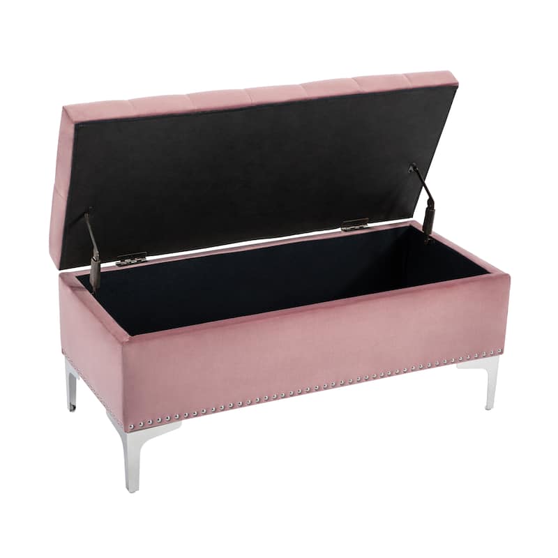 Porthos Home Helge Velvet Flip Top Storage Ottoman Bench with Chrome Legs