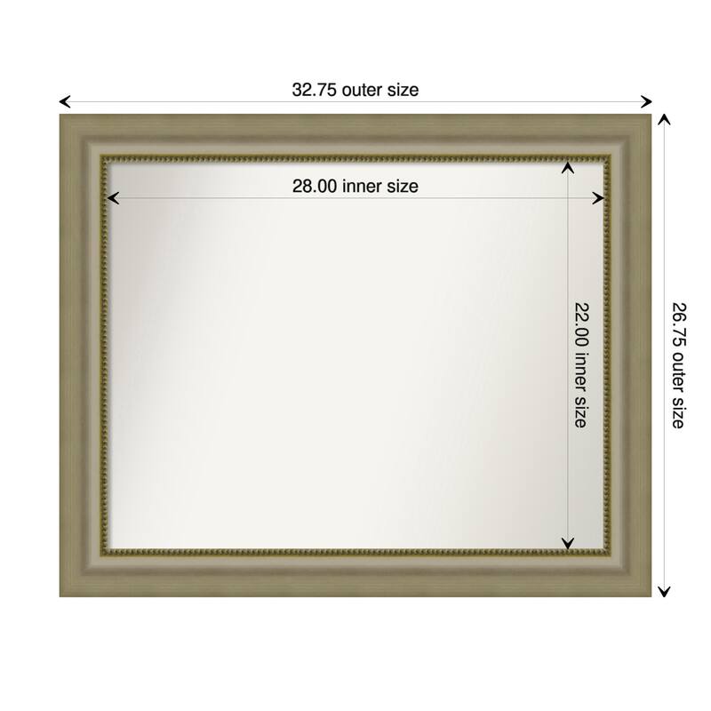 Vegas Silver Framed Non-Beveled Custom Wall Mirror, Bathroom Vanity Mirror - Outer Size: 32.75 x 26.75