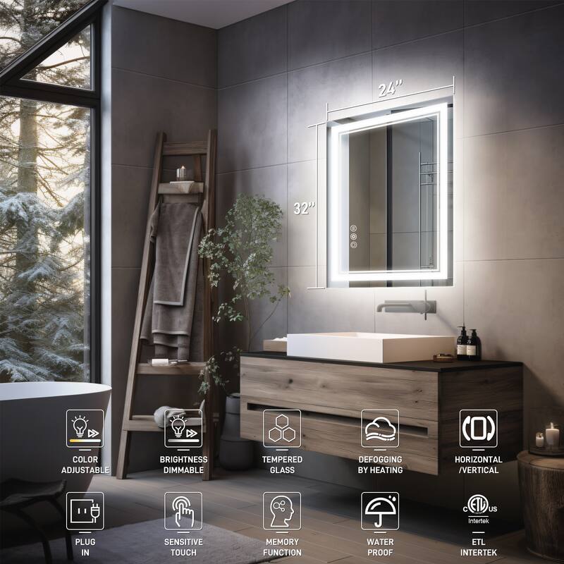 Durx-litecrete Inch Bathroom Vanity Mirror with Dual LED Light Strips