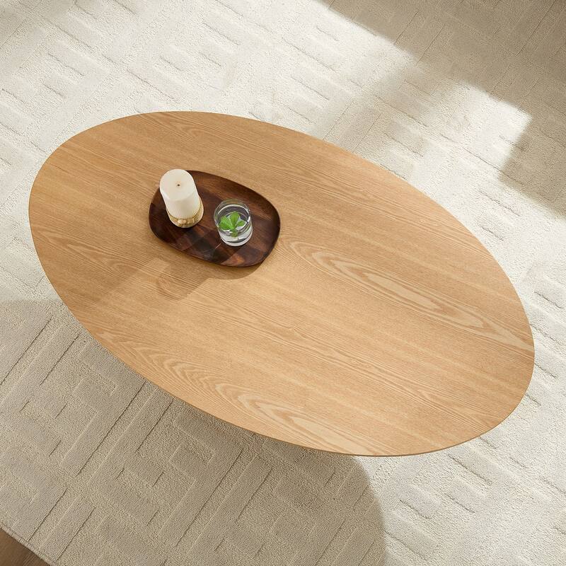 Ellipse Drum Accent Table Modern Oval Handcraft Coffee Table with Fluted Design and Sturdy Pedestal for Living Room