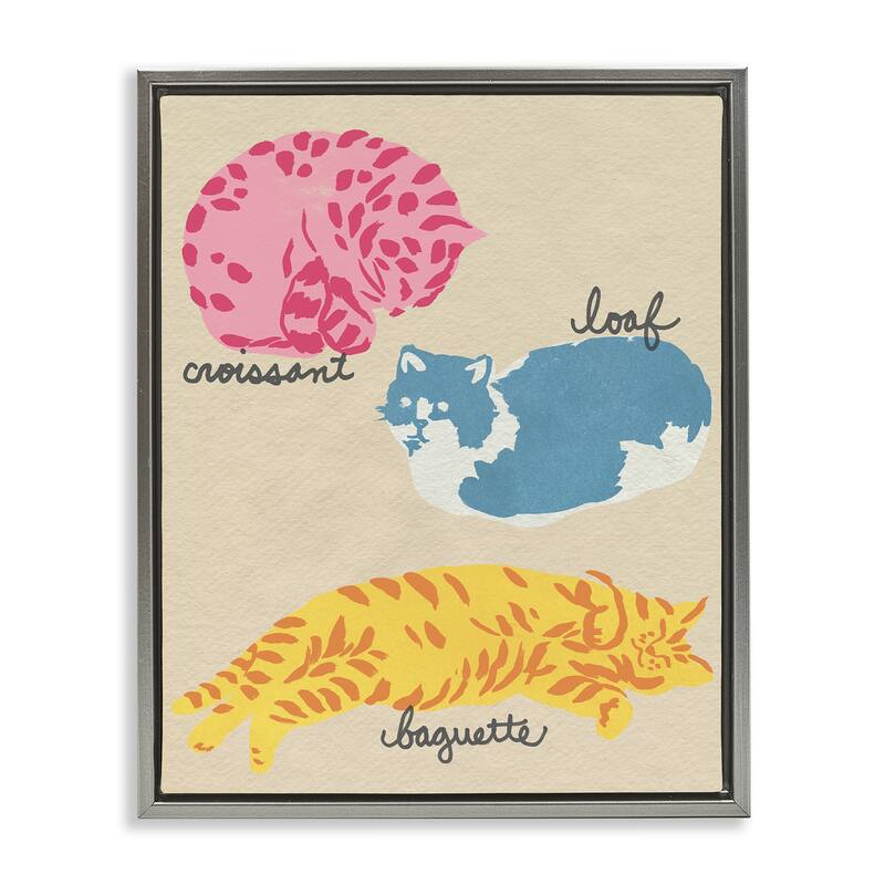 Stupell Funny Relaxing Cat Shapes Framed Floater Canvas Wall Art Design By June Erica Vess - 17 x 21 - Grey