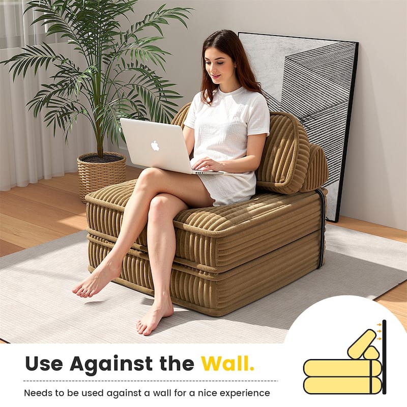 Folding Sofa Bed, Convertible Sleeper Chair with Pillow Foldable Mattress, Portable Fold Out Chair Bed Floor Sofa Lounge