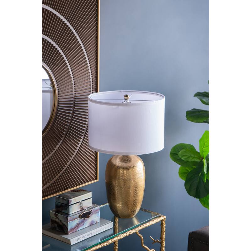 D18x31" Round Aluminum Sheet Gold Table Lamp with White Fabric Shade(Lamp Shade Assembly Required)