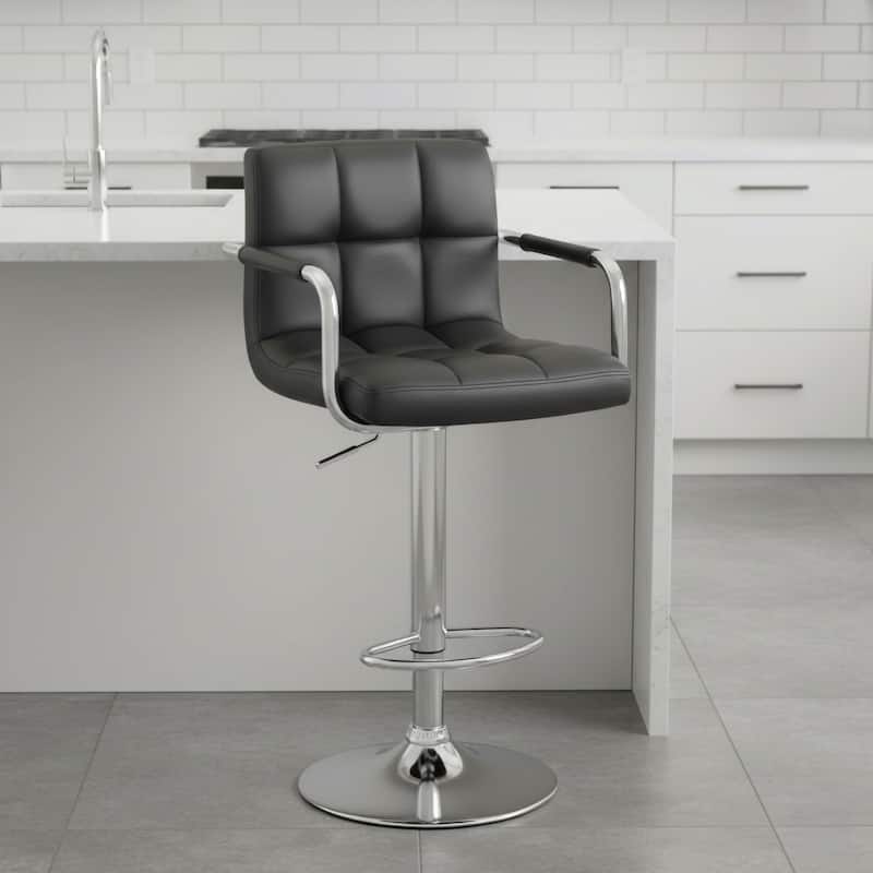 Upholstered Adjustable Retro Bar Stool - Black