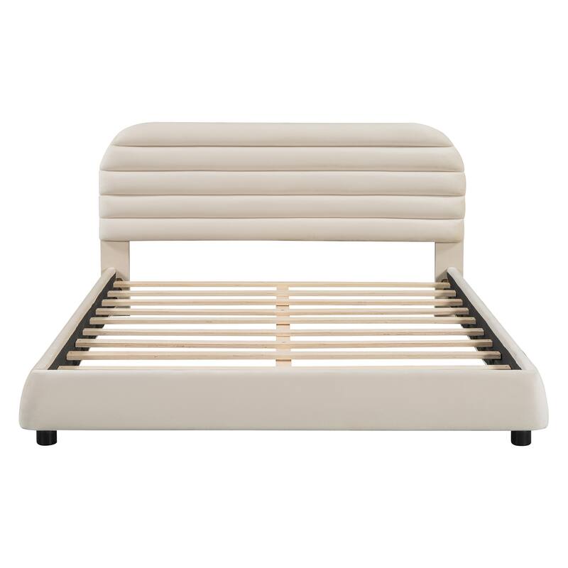 Bedroom Queen Size Velvet Upholstered Platform Bed