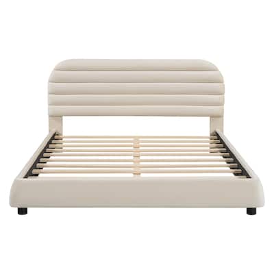 Velvet Upholstered Platform Bed with Headboard, Queen Size Bed Frame