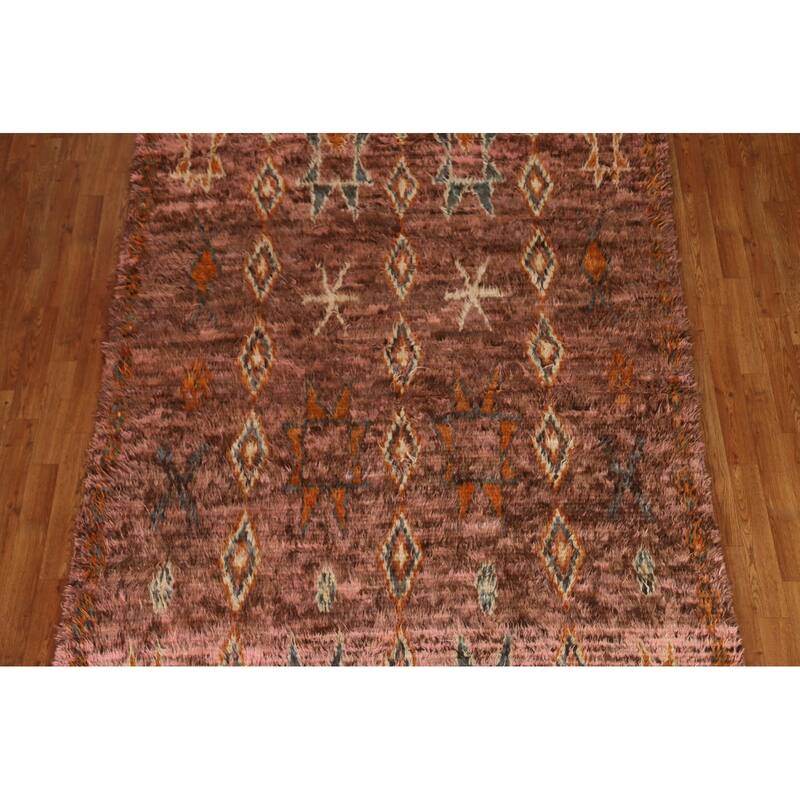 Hand Knotted Oriental 100% Wool Carpet Modern Tribal Pink Moroccan Area Rug - 9' 0'' X 5' 9''