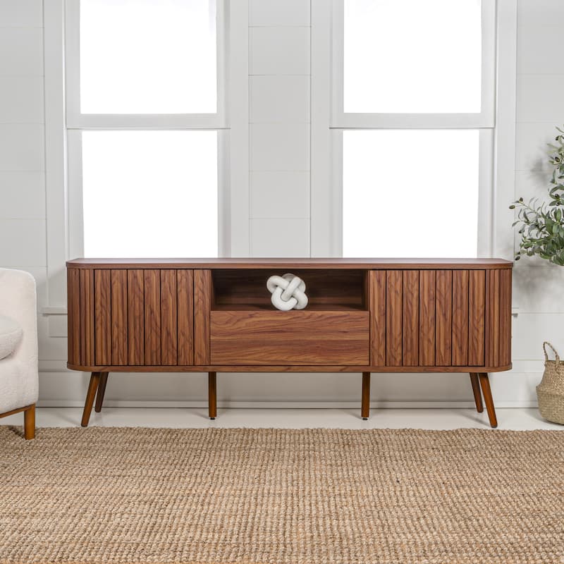 Finley 70 in. Farmhouse Curved TV Stand with Drawer and Storage Doors Fits TVs up to 75 in. with Cable Management, by JONATHAN Y