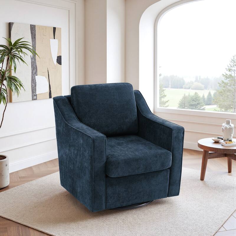 UIXE Chenille/Leather Swivel Barrel Chair Accent Chairs For Living Room