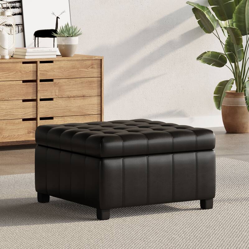 Roomfitters Ottoman Storage Bench, PU Leather Upholstered Footstool with Lift-Top Design, Black - Black