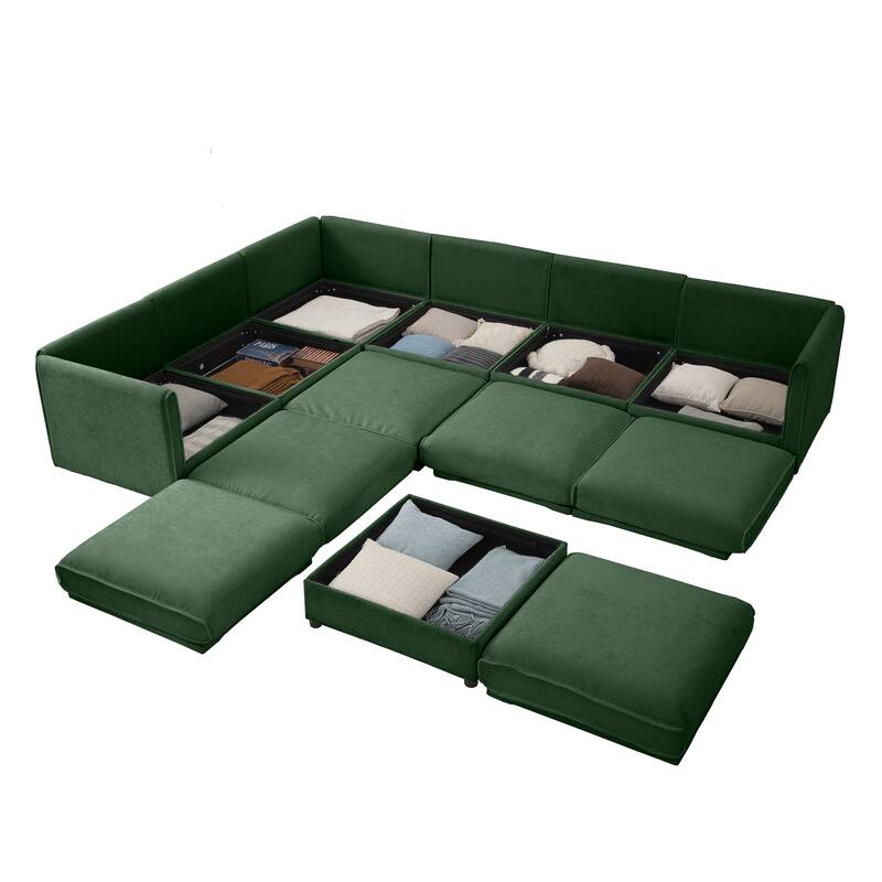 GDFStudio - Shanks Chenille 6-Seater Sofa With 1 Ottoman