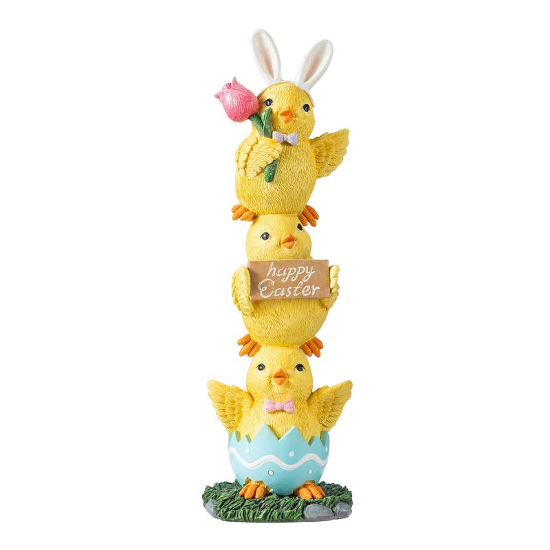 Glitzhome Easter Resin Duck Family Table Decor Stackable Chickens Figurine - Stackable Chickens