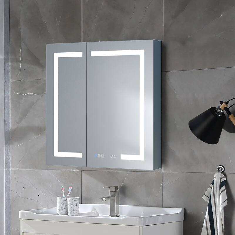 LED Bathroom Medicine Cabinet with Mirror and Defogger - 30*32