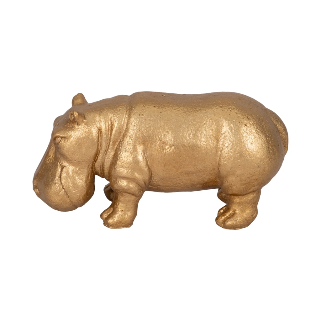 Sagebrook Home Gold 8" Cement Hungry Hippo Decorative Figurine - 8" x 3" x 4"