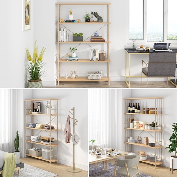 Tall Bookcase Large Open Bookshelf Modern Decor 10 Shelf Display Black Book NEW