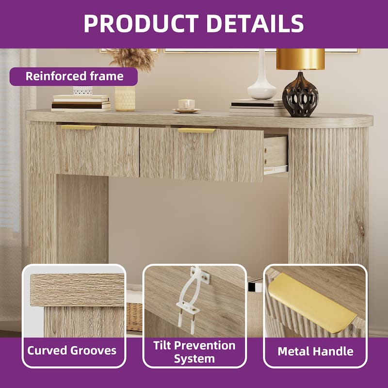 Moasis 2-Tier Narrow Fluted Console Table Sofa Side Table with Drawers