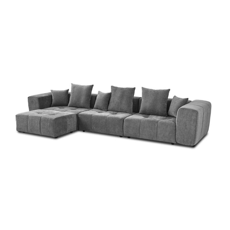 144.17" Linen Sectional Sofa L-shaped Modular Couch with Pillows for Living Room