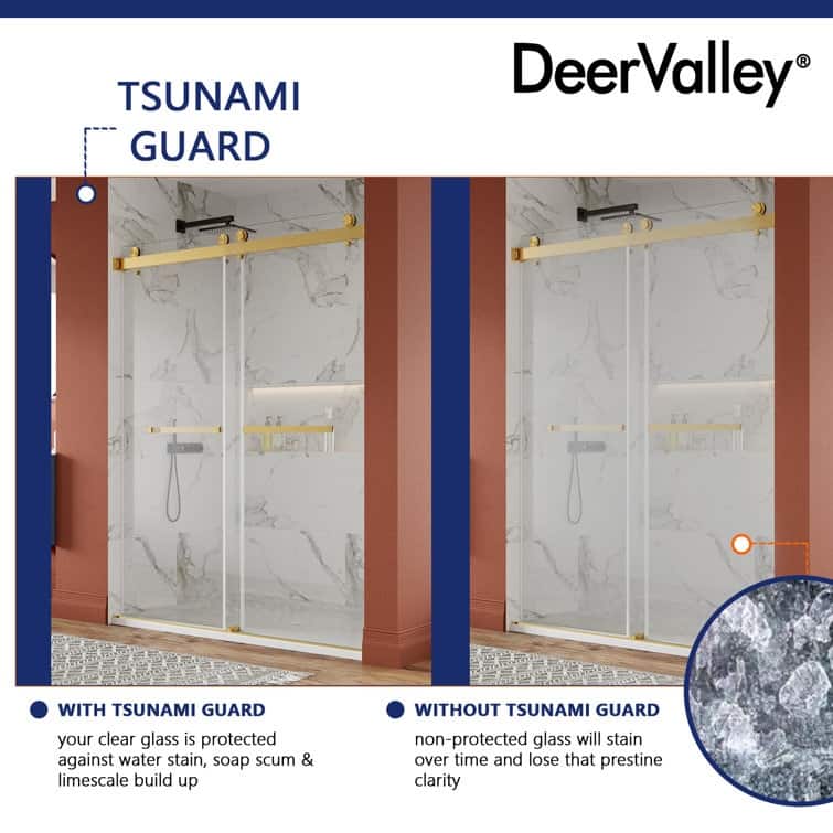 DeerValley 56" - 60" W x 76" H Double Sliding Frameless Shower Enclosure, Stainless Steel Accessories