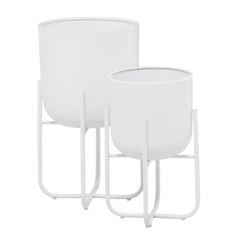 Metal Indoor Outdoor Planter with Removable Stand - Set of 2 Black or White - CosmoLiving by Cosmopolitan