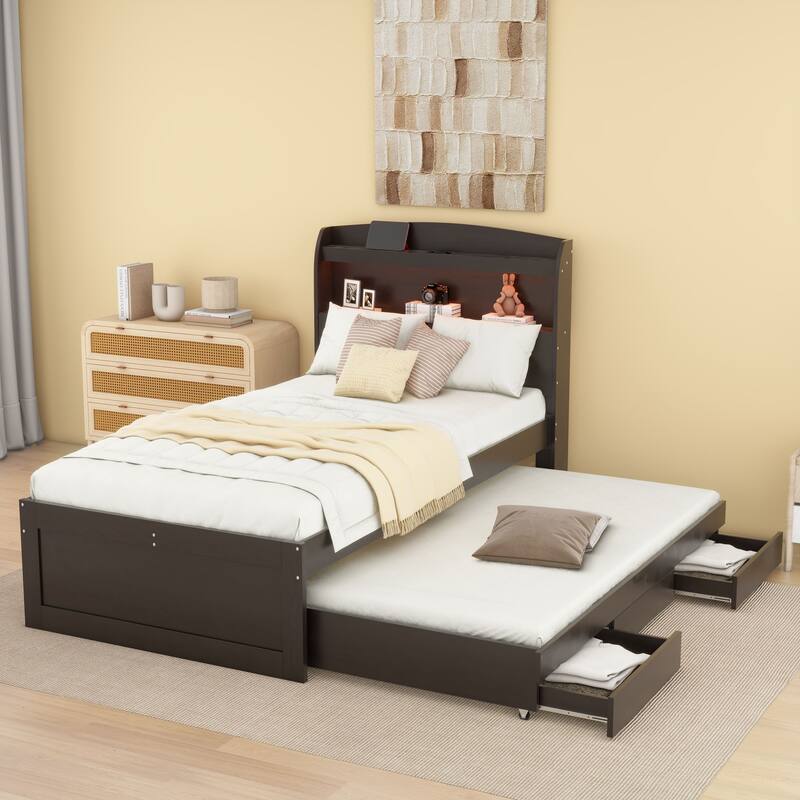 Multi-purpose platform bed with trundle and drawers