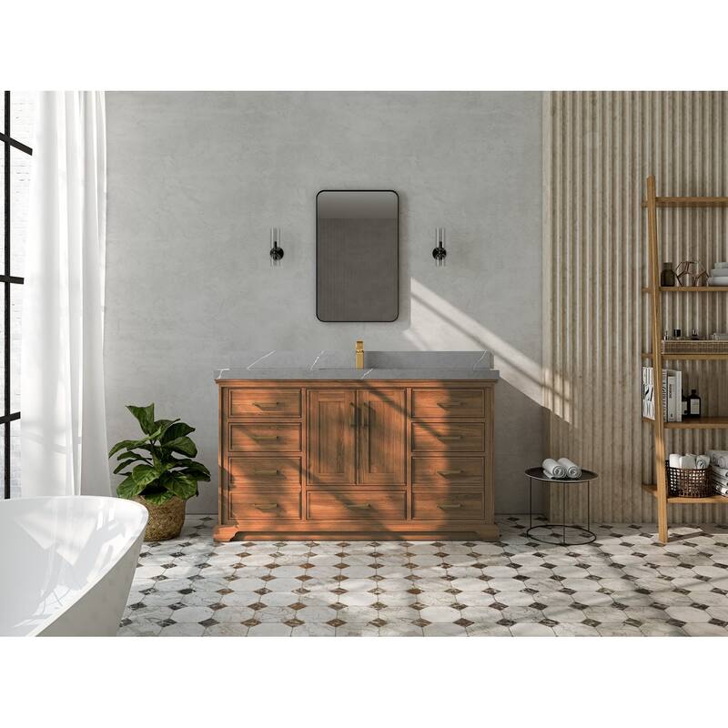 Willow Collections 60 in. W x 22 in. D Charlotte Teak Single Sink Bathroom Solid Teak Vanity with Countertop