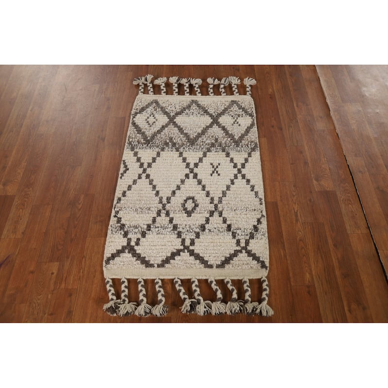 Trellis Moroccan Oriental Accent Rug Hand-Knotted Wool Carpet - 2'0"x 3'0"