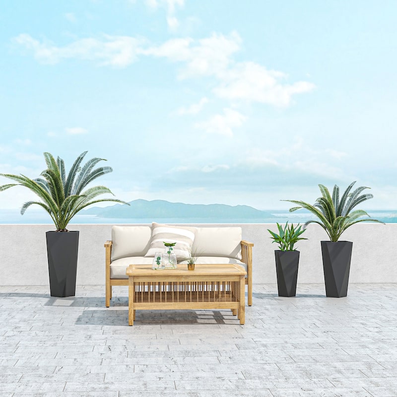 Outsunny 28.75", 24.5", 20.5" Tall Planters Set of 3, MgO Indoor Outdoor Planters with Drainage Holes, Stackable Flower Pots