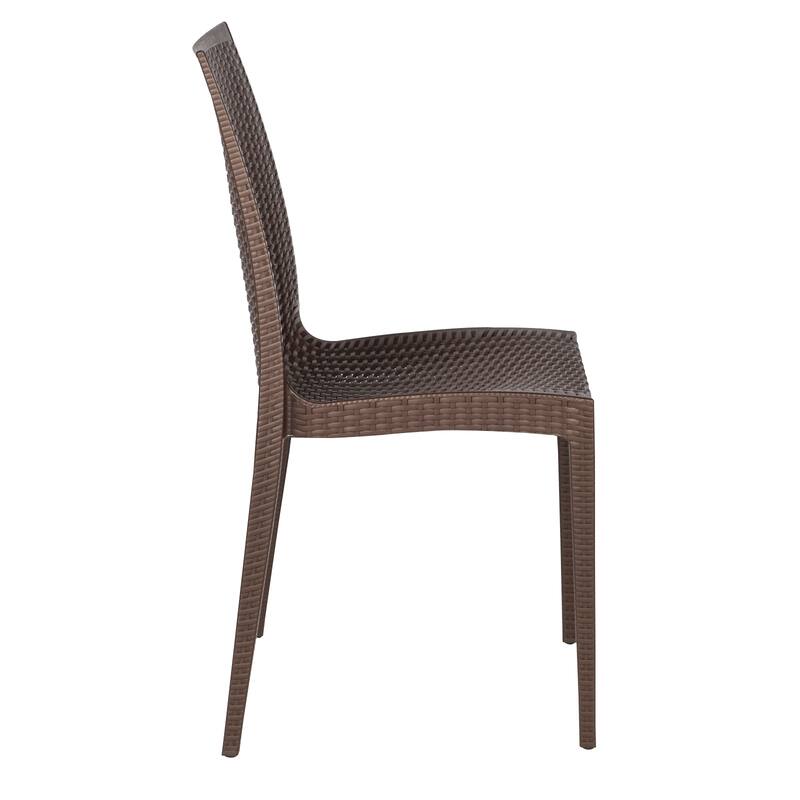 Outdoor Patio Dining Chairs, Set of 4 Stackable Polypropylene Chairs with Woven Design for Garden, Deck, or Pool