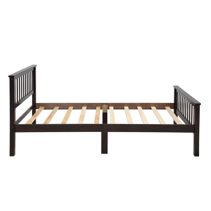 Wood Platform Bed Twin Size Slat Bed Frame with Fence-shaped Hollow Headboard, Footboard and Solid Wood Slat Support