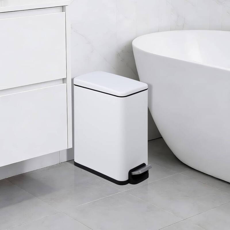 2.6 Gal Slim Kitchen Trash Can, Garbage Can for Kitchen, Bathroom Narrow Spaces - White