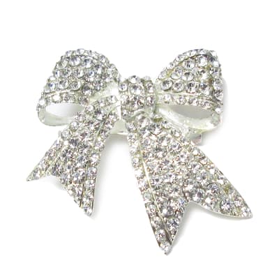 Set of 2 Ribbon Bow Crystal Rhinestone Brooch Pin Decorative Accent Piece 2in - 2" H x 2" W x 0.5" DP - 2" H x 2" W x 0.5" DP