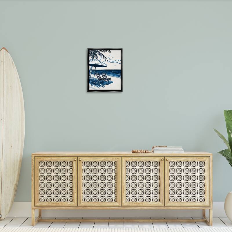 Stupell Blue Toned Tropical Beach Scene Framed Floater Canvas Wall Art Design By Carol Robinson
