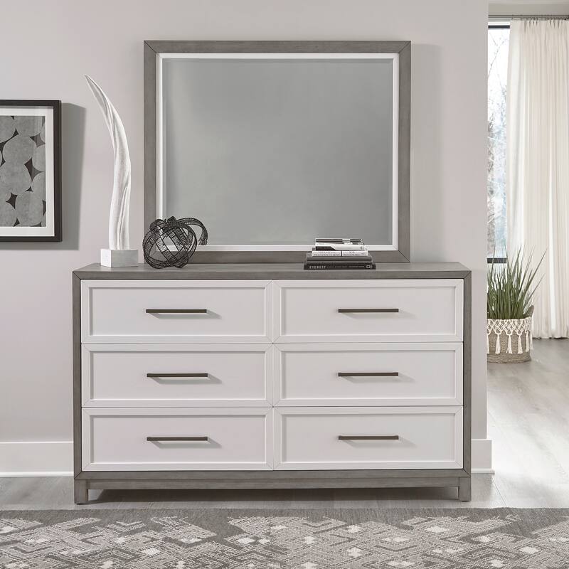 Palmetto Heights Two-Tone Shell White and Driftwood Dresser and Mirror - Shell White & Driftwood